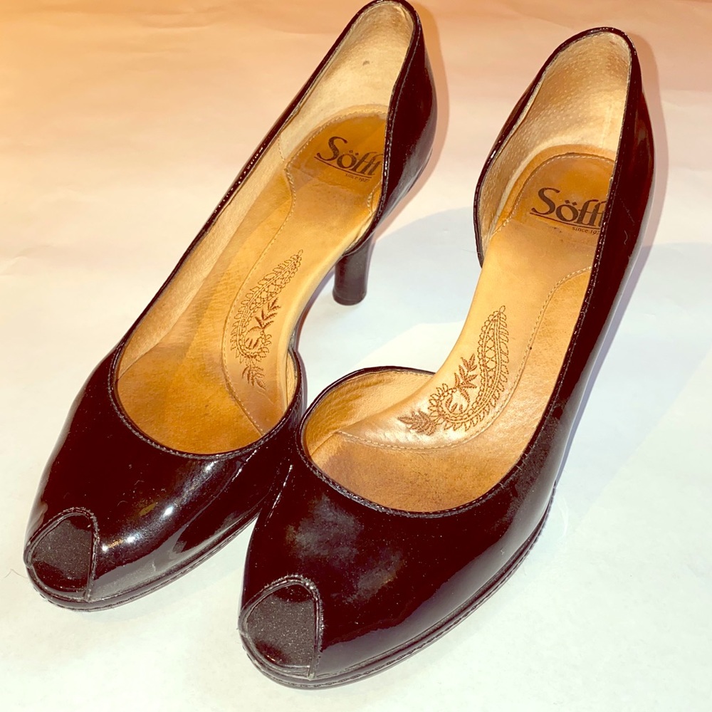 Sofft super comfy black open toe heels EUC